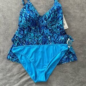 Trimshaper Tankini Swimsuit Set Top Size 18  Bottom Size L Msrp $96.00 Blue
